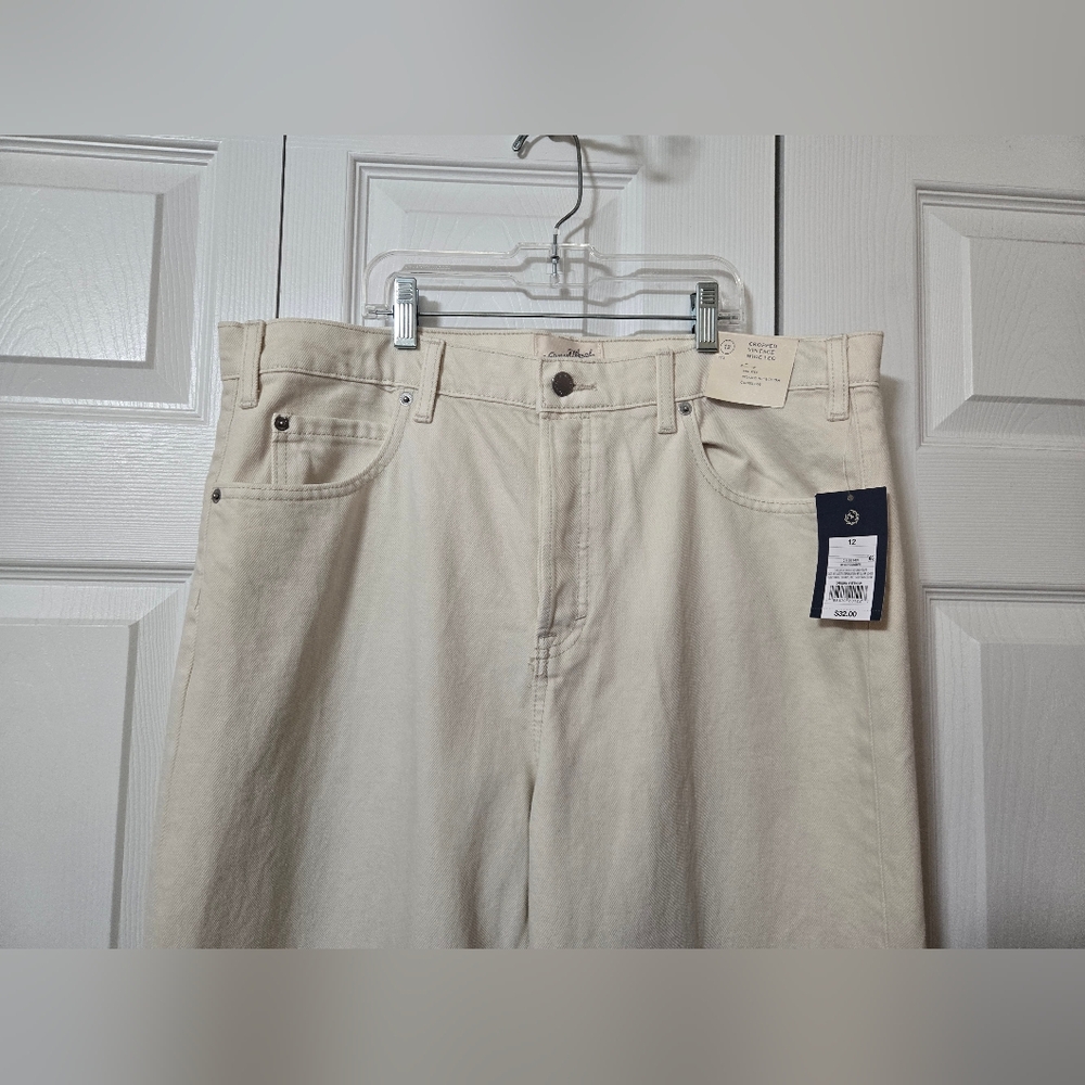White Denim Jeans, Cropped Vintage Wide Leg, Size 12, Mid Rise, Cuffed Leg, NWT - Picture 6 of 13